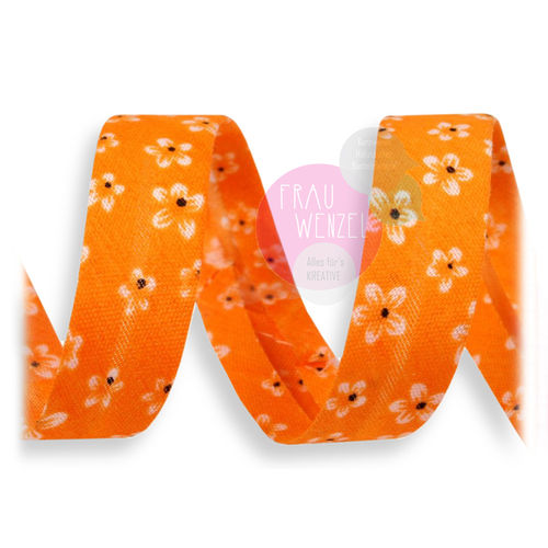 Schrägband - 14 mm - Blumen orange